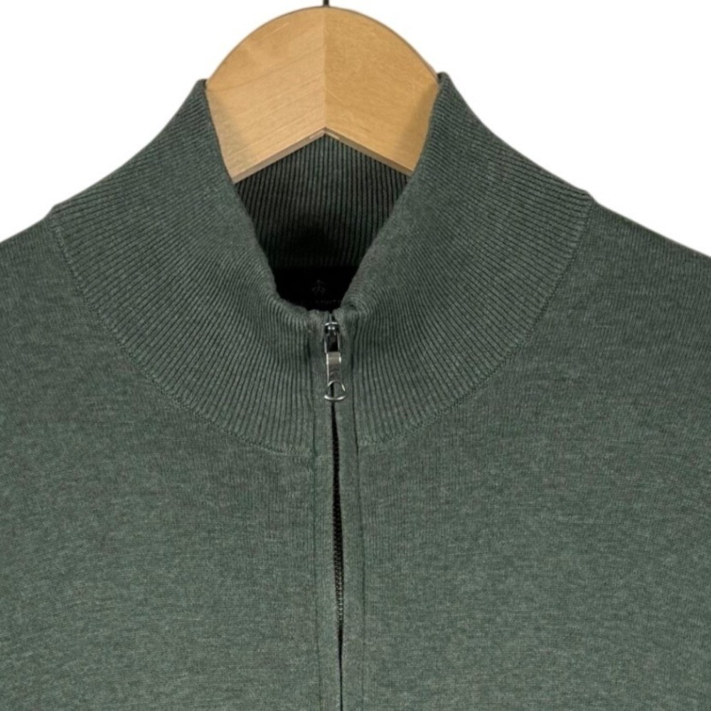 Brooks Brothers Quarter Zip Mock Neck Knit Sweater Mens L Supima Cottom Green
